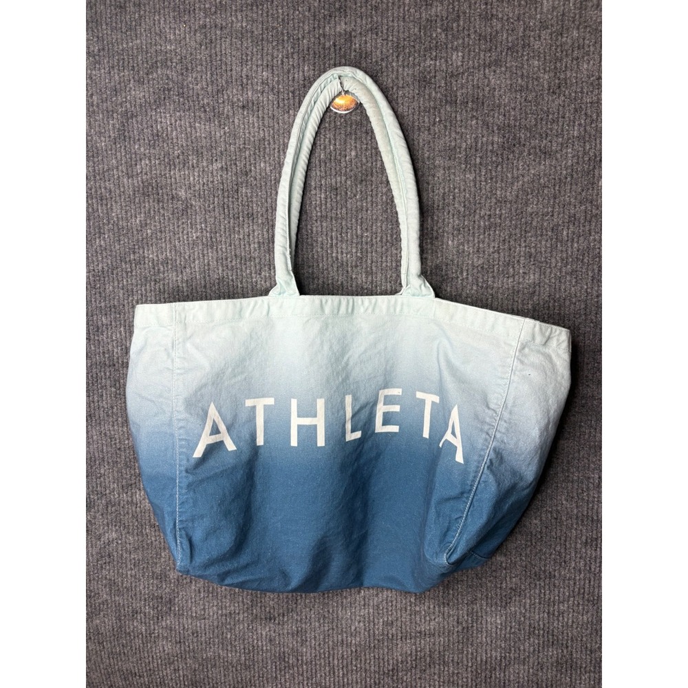 Athleta Blue Ombre Dip Dye Cotton Canvas Tote Bag Logo Beach Gym Travel